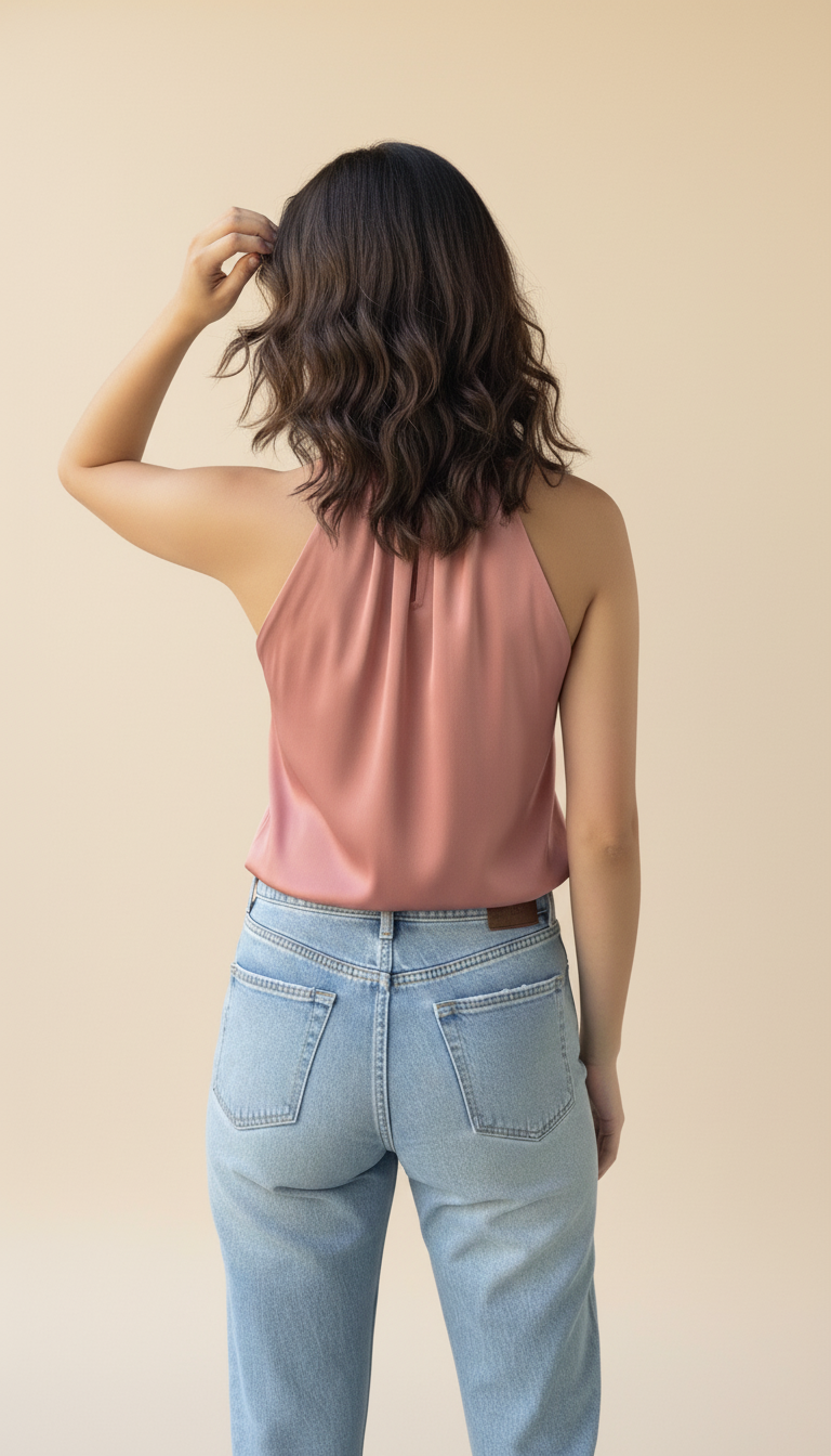 Rose gold Satin  Halter Neckline for Party Wear Women
