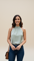 Olive Green Satin Halter Top  Satin  Halter Neckline for Party Wear Women