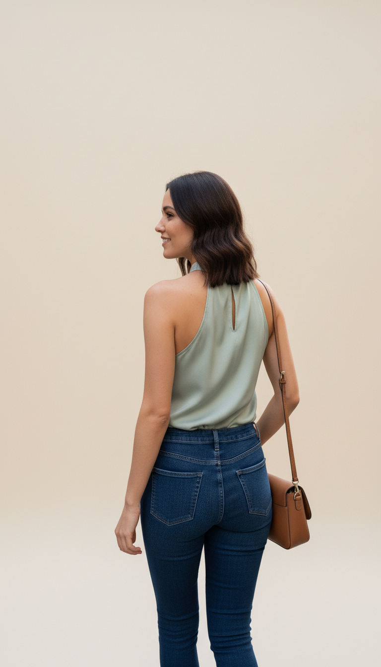 Olive Green Satin Halter Top  Satin  Halter Neckline for Party Wear Women