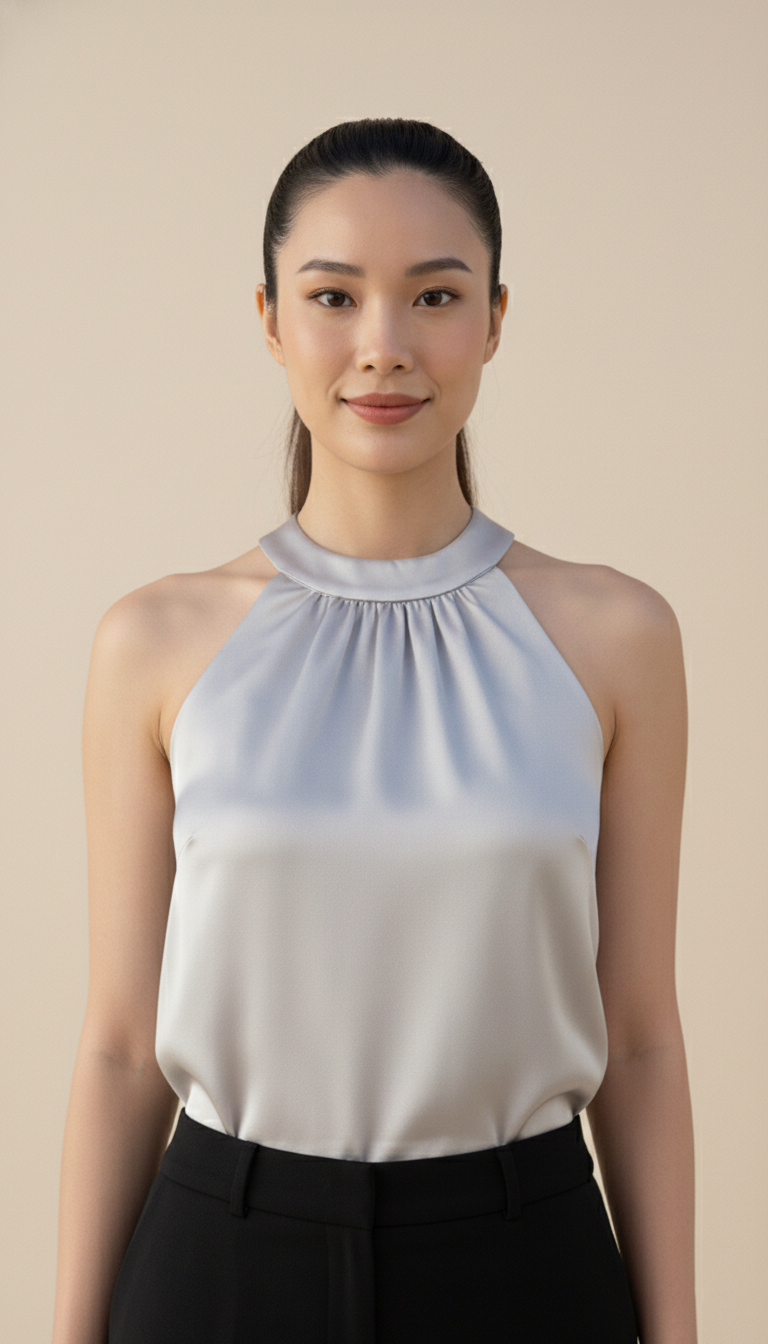 Silver Satin Halter Top  Satin  Halter Neckline for Party Wear Women