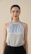 Silver Satin Halter Top  Satin  Halter Neckline for Party Wear Women