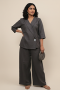 Oversized Grey Linen Co-ord Set for Women  Angrakhaa Style