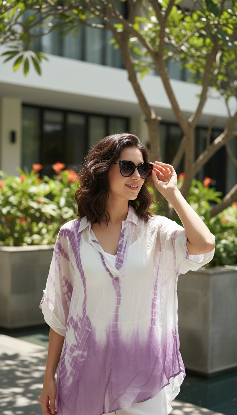 Georgette white Wine Tie-Dye Top with Inner