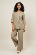 Oversized Olive Green Linen  Angrakhaa Style Co-ord Set for Women