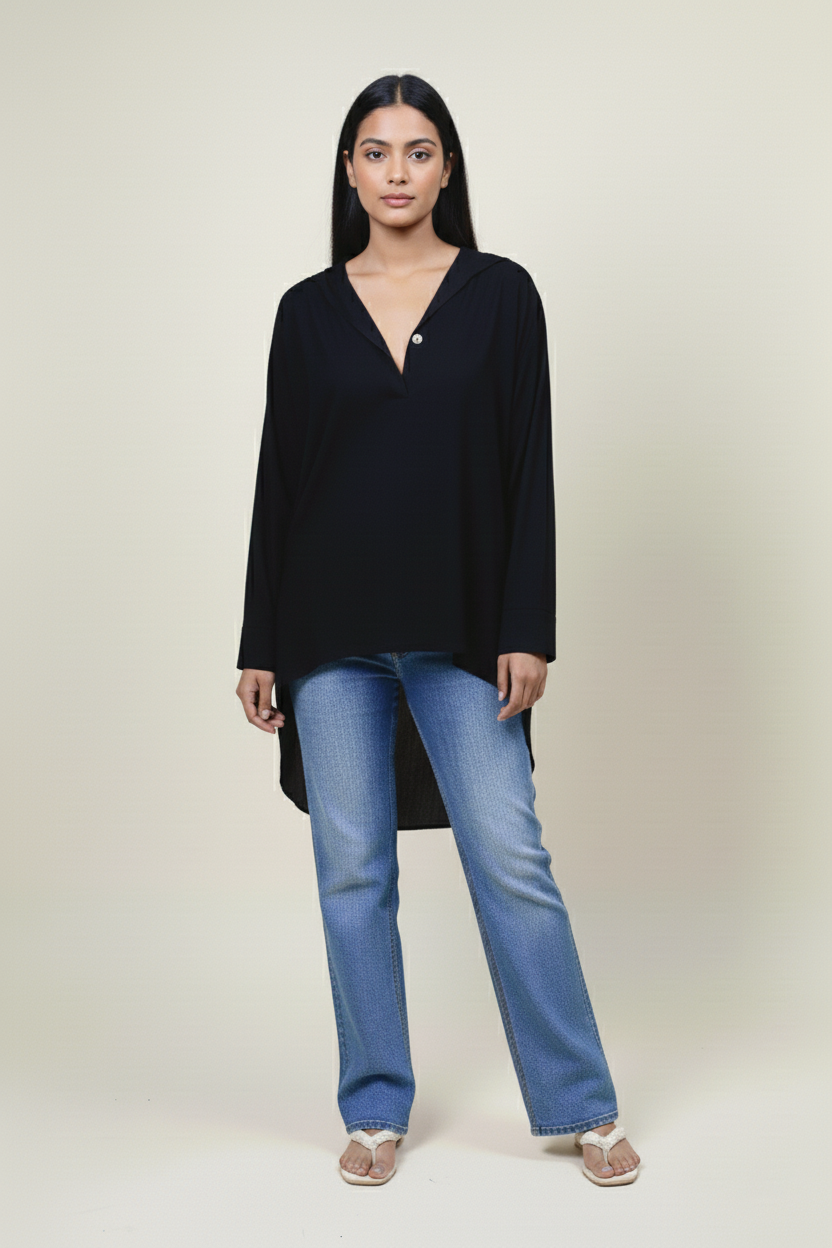 Black Up Down Long Top for Women – Oversized Style