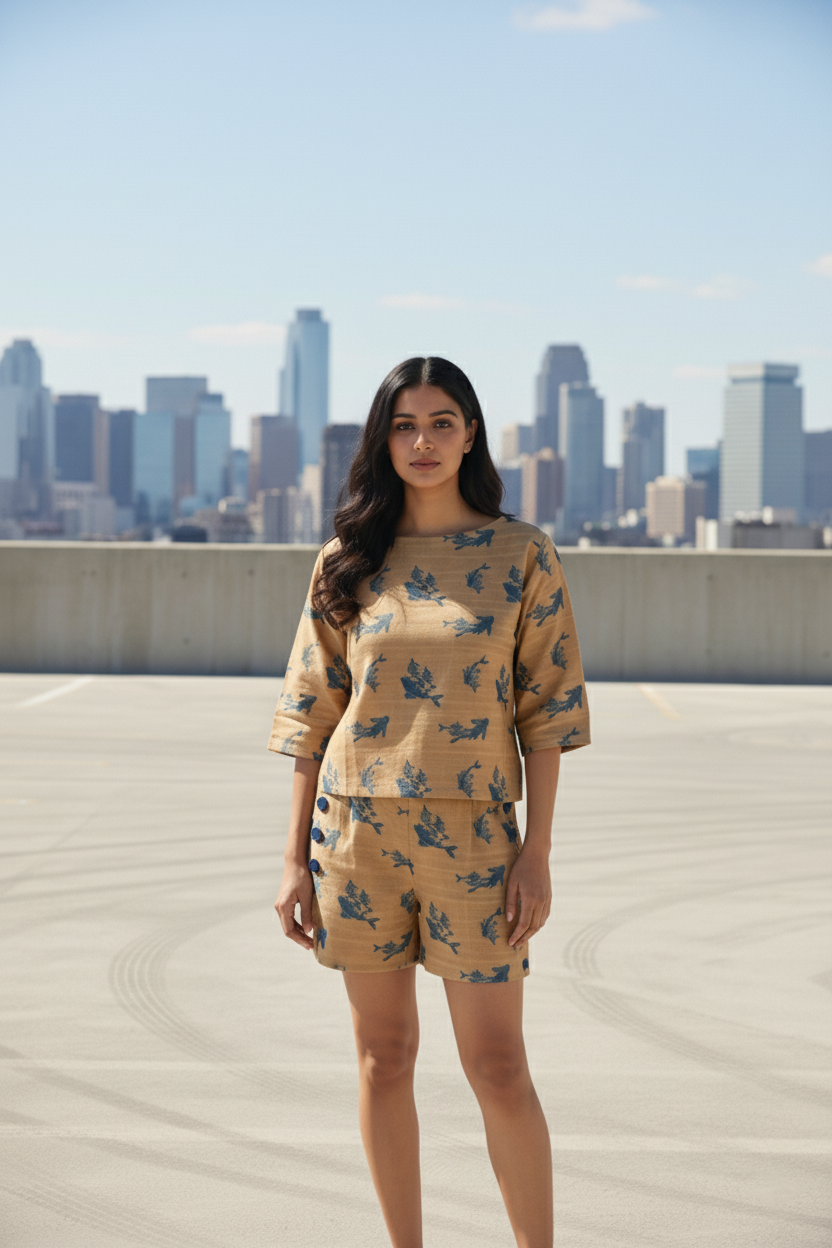 Oversized Fish Print Co-ord Set for Women  Trendy Shorts & Top Matching Outfit