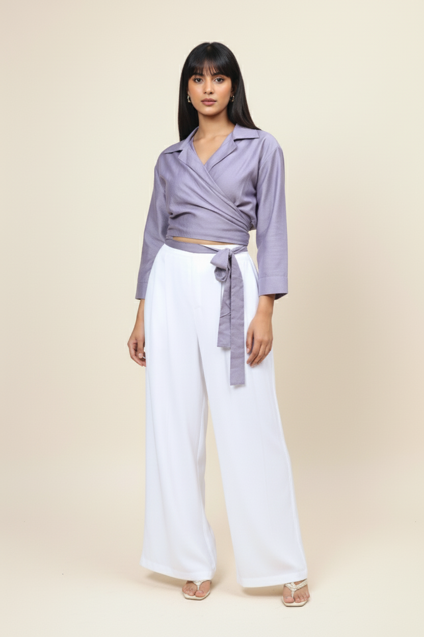 Lavender Wrapped Around Crop Top for Women – Women's Formal Tops