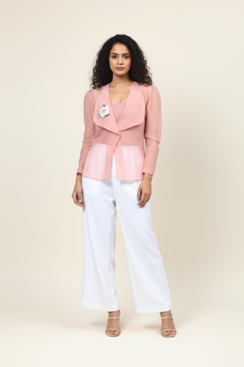Pink Organza Overcoat for Women  Stylish Over Jacket with Inner