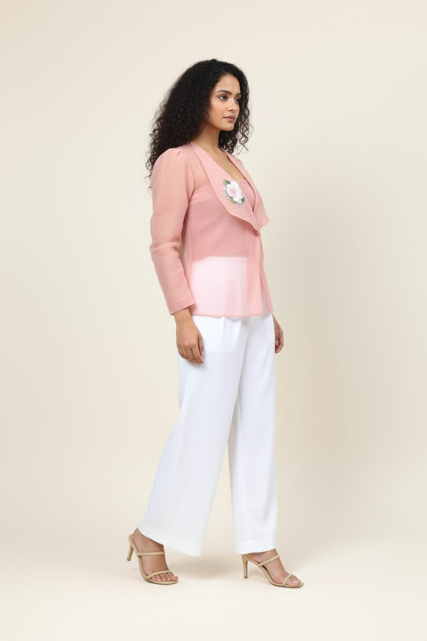 Pink Organza Overcoat for Women  Stylish Over Jacket with Inner