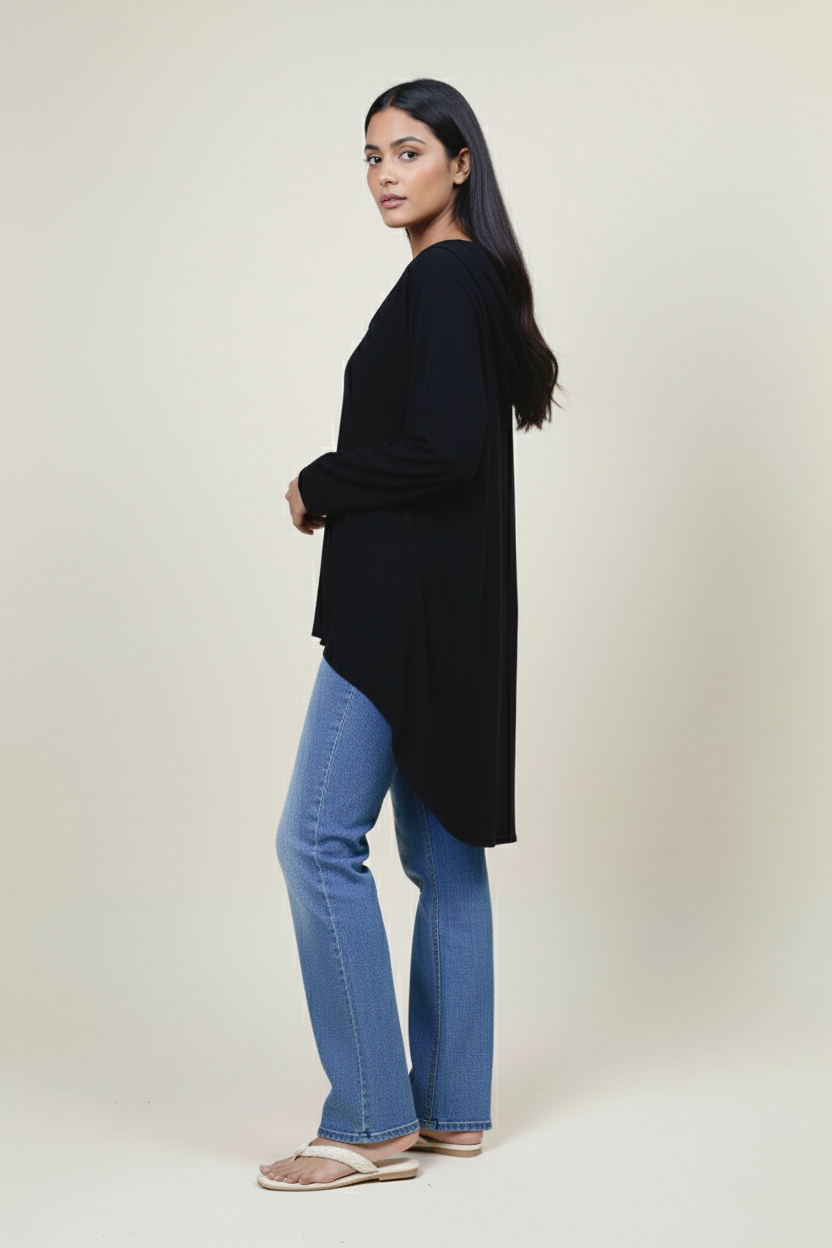 Black Up Down Long Top for Women – Oversized Style