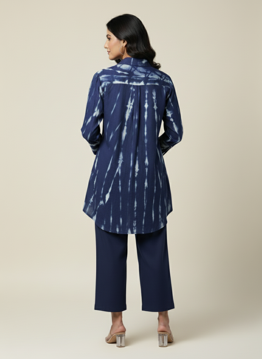 Indigo Tie-dye Up Down Long Top Co-ord Set for Women – Oversized Style