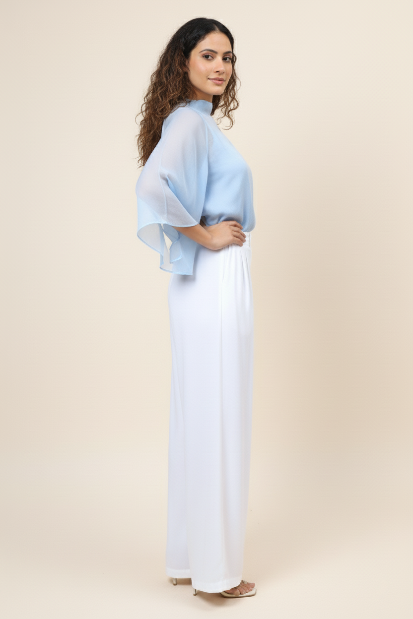 Blue High Neck Oversized Top for Women  Cute Basic Top with Inner Layer