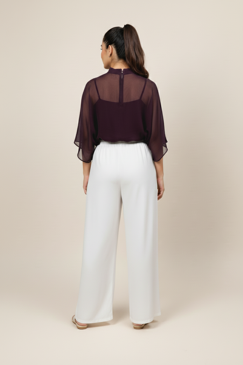 Wine High Neck Oversized Top for Women  Cute Basic Top with Inner Layer