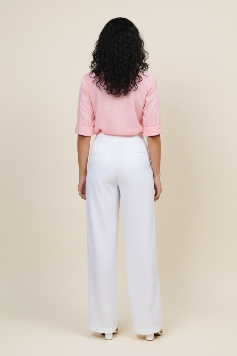 Solid Pink Linen 3/4 Sleeve Shirt for Women
