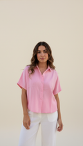 Linen Oversized Shirt for Women  Breathable Pink halfSleevel Shirt