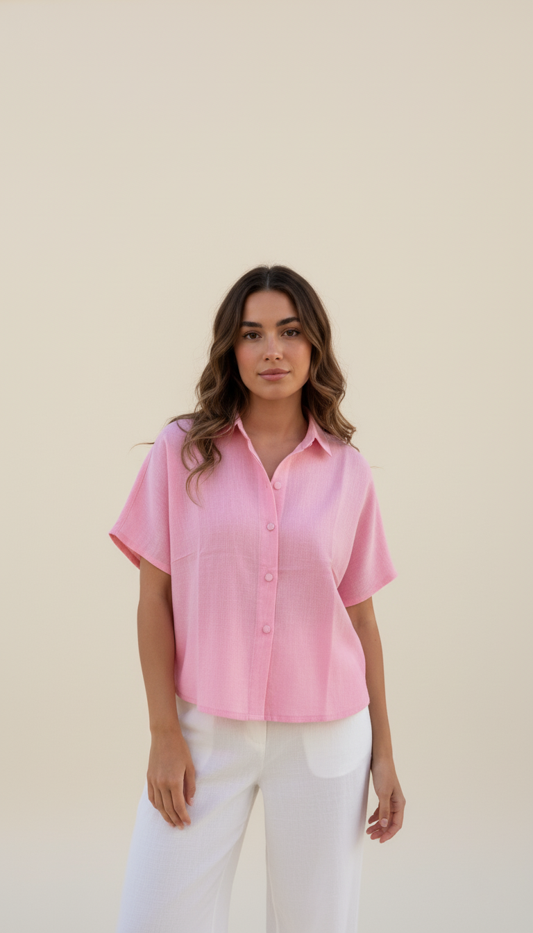 Linen Oversized Shirt for Women  Breathable Pink halfSleevel Shirt