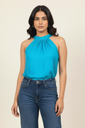Elegant Dark Green Satin Halter Top  Silk Halter Neckline for Party Wear Women