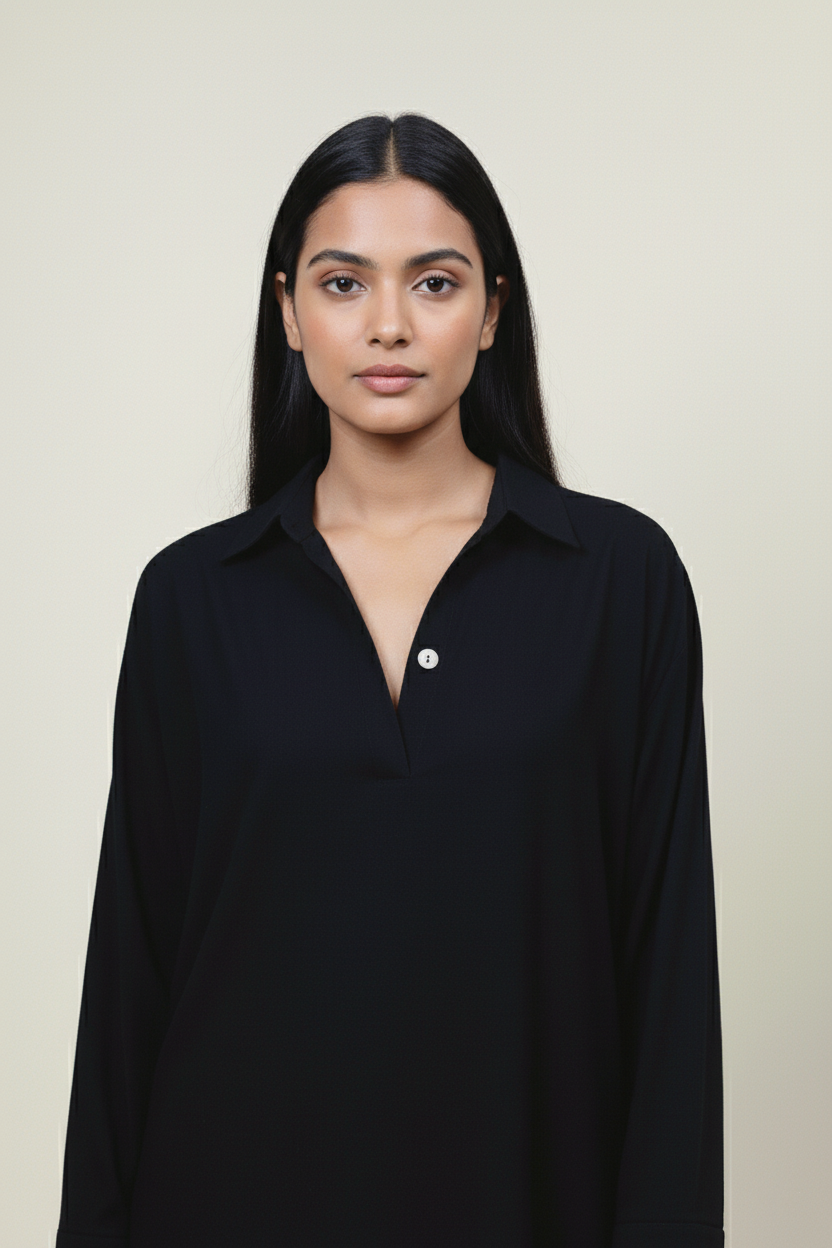 Black Up Down Long Top for Women – Oversized Style
