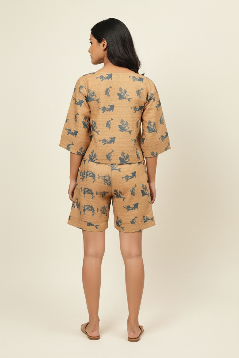 Oversized Fish Print Co-ord Set for Women  Trendy Shorts & Top Matching Outfit