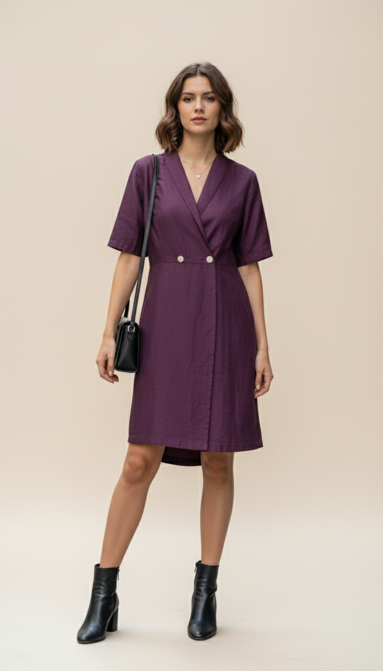 Wine Double Button Wrap Wrap Skort-Dress Style