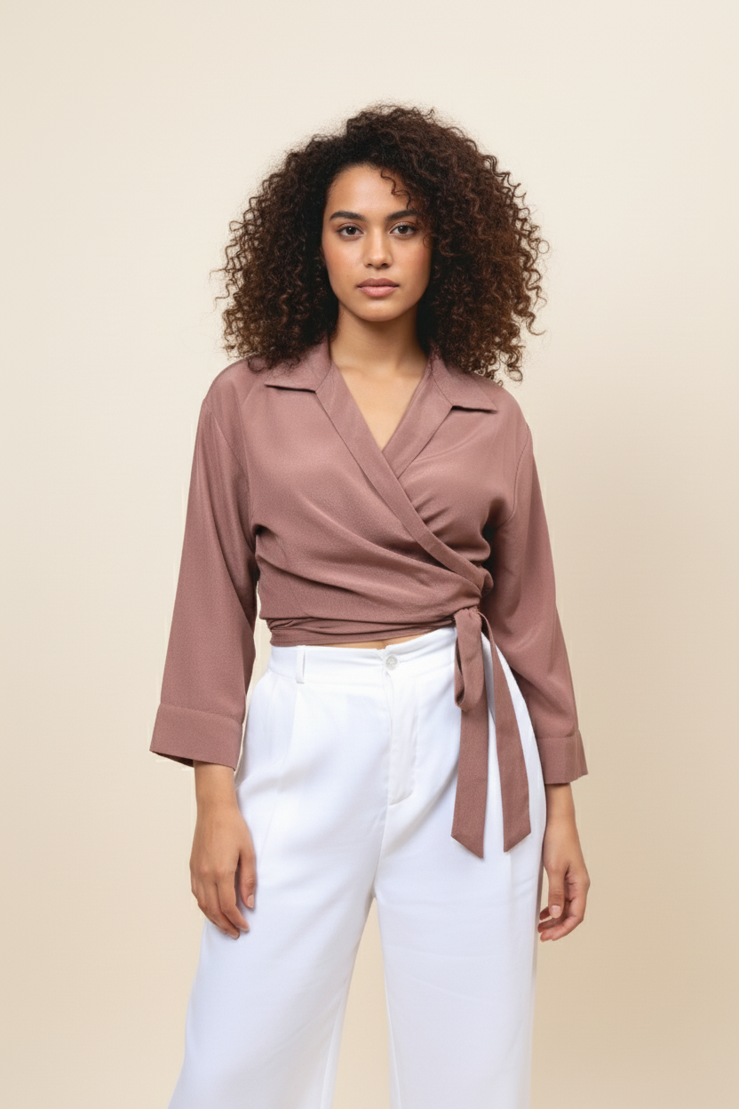 Rust Wrapped Around Crop Top for Women – Women's Formal Tops