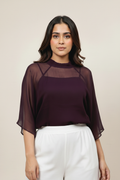 Wine High Neck Oversized Top for Women  Cute Basic Top with Inner Layer