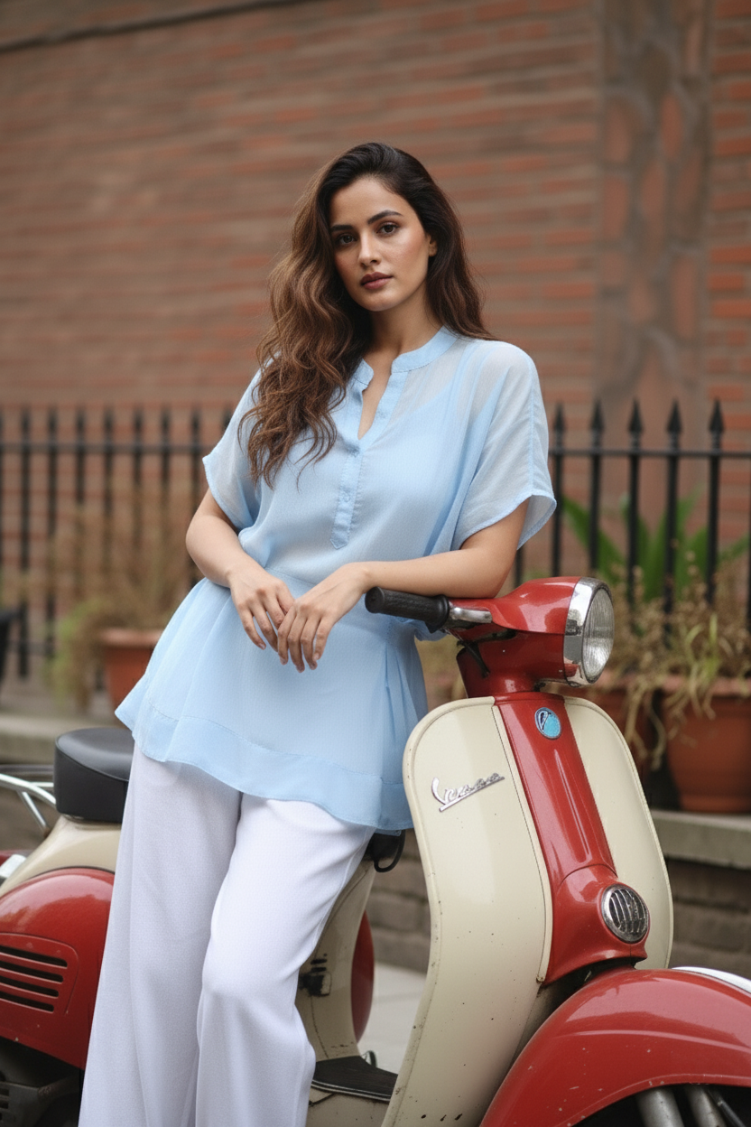 Stylish Blue Top for Women  Cute Long Butterfly Style with Inner Support