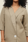 Oversized Olive Green Linen  Angrakhaa Style Coat for Women