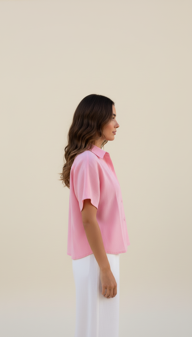 Linen Oversized Shirt for Women  Breathable Pink halfSleevel Shirt
