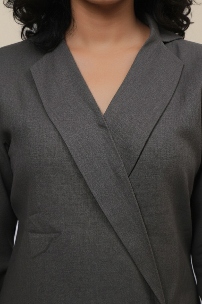 Oversized Grey Linen Co-ord Set for Women  Angrakhaa Style