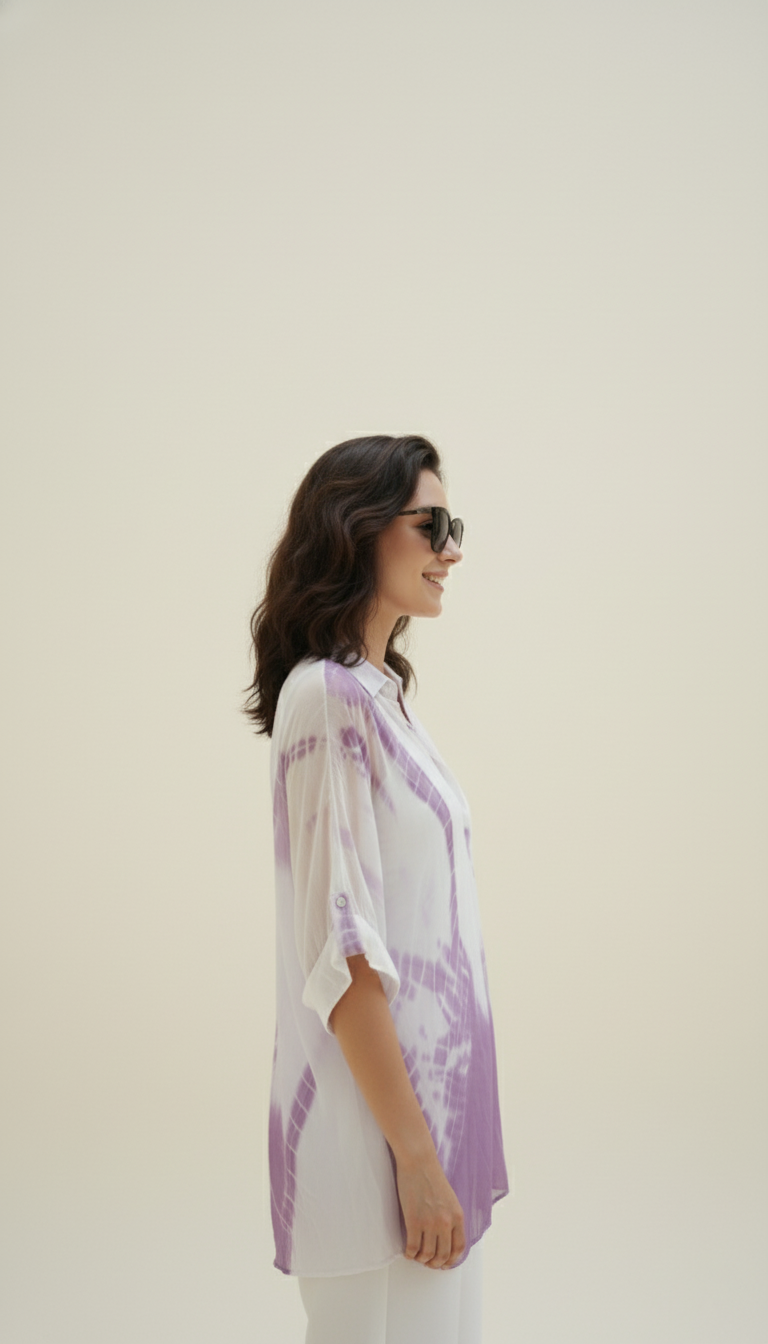 Georgette white Wine Tie-Dye Top with Inner