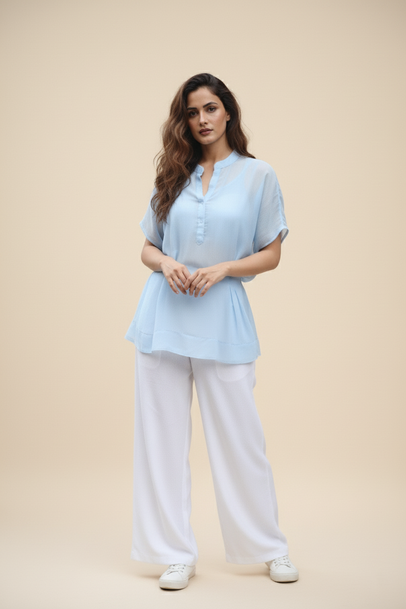 Stylish Blue Top for Women  Cute Long Butterfly Style with Inner Support
