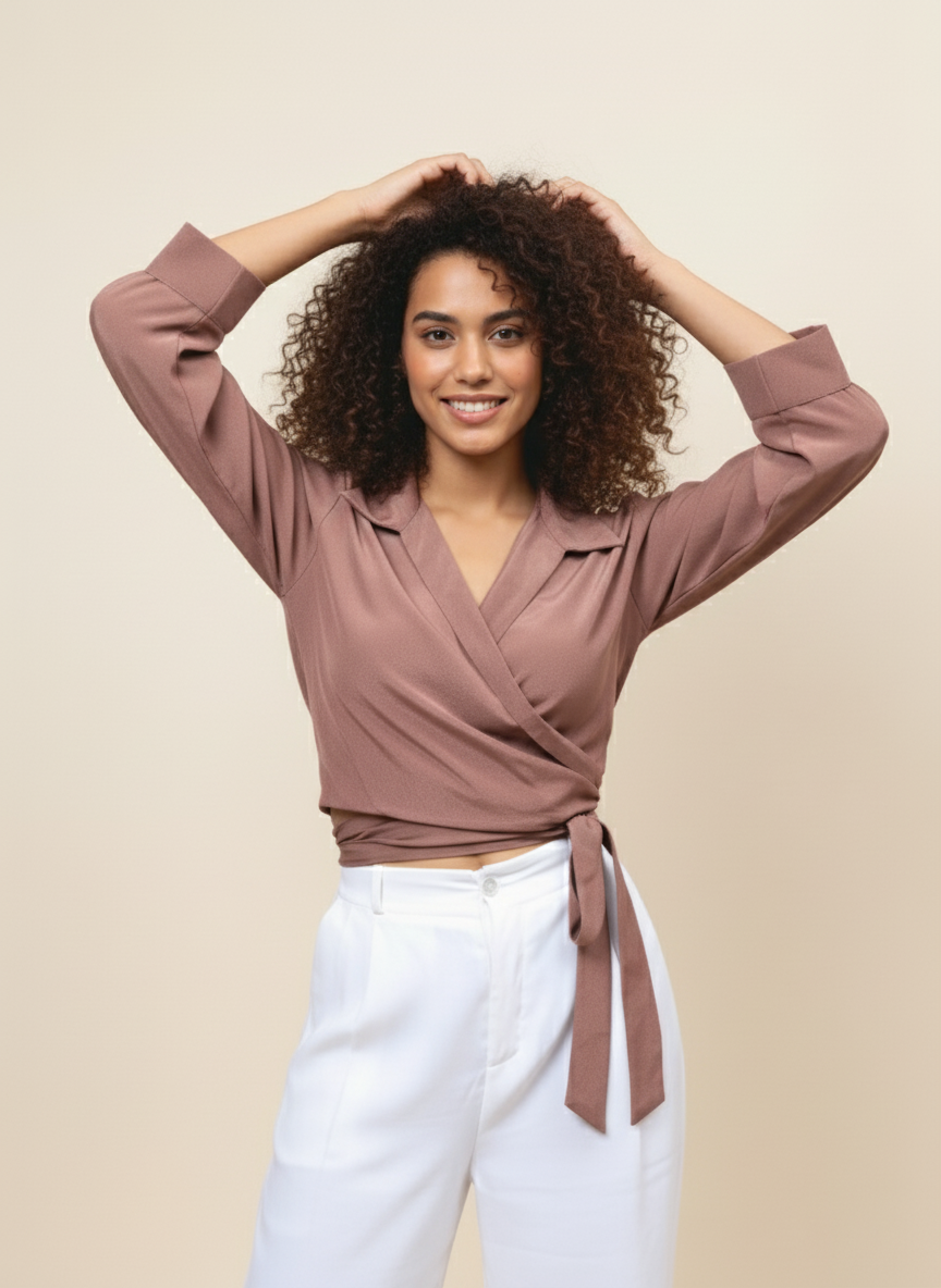 Rust Wrapped Around Crop Top for Women – Women's Formal Tops