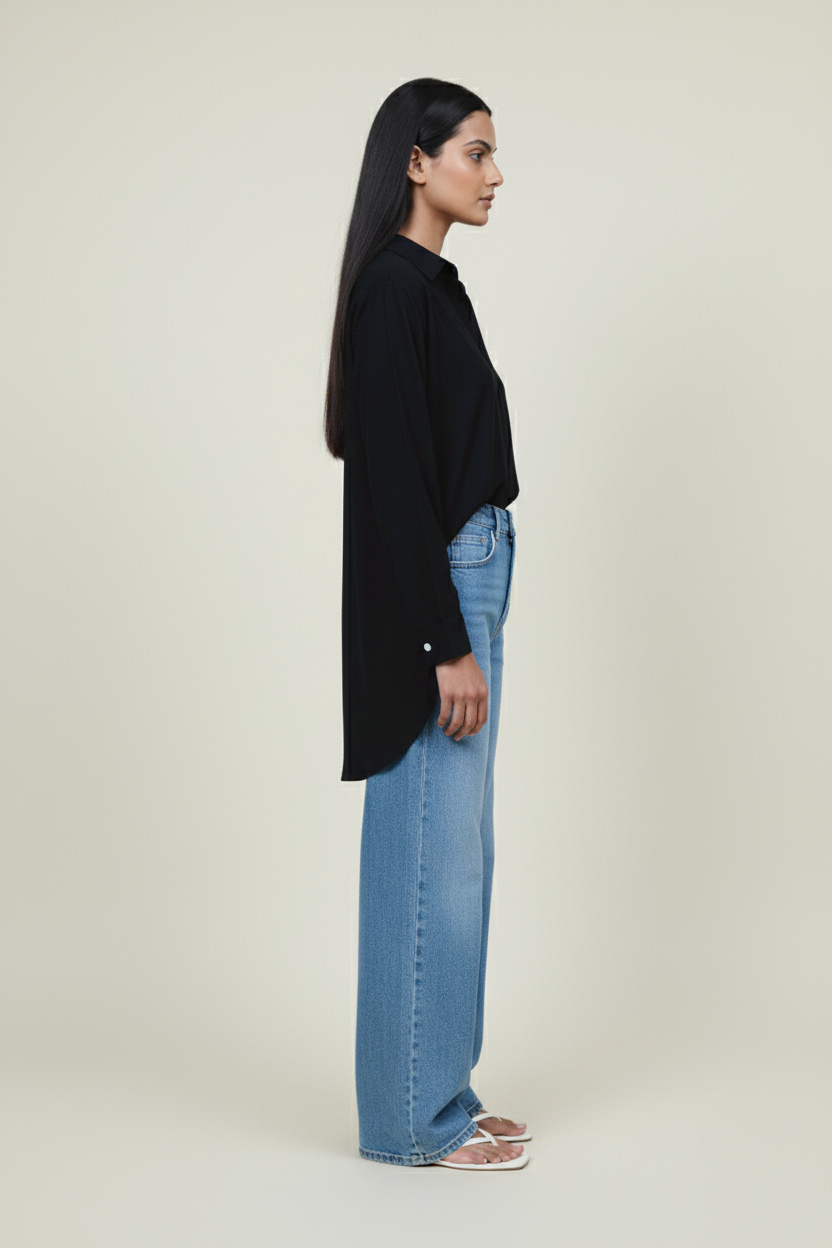Black Up Down Long Top for Women – Oversized Style