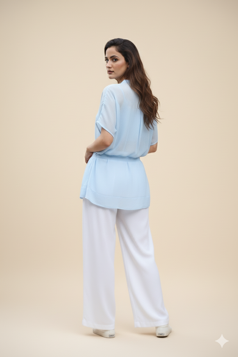 Stylish Blue Top for Women  Cute Long Butterfly Style with Inner Support