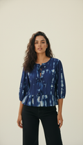 Indigoblue Tie-Dye Cotton Peplum Top with Front Tie-Up Detail