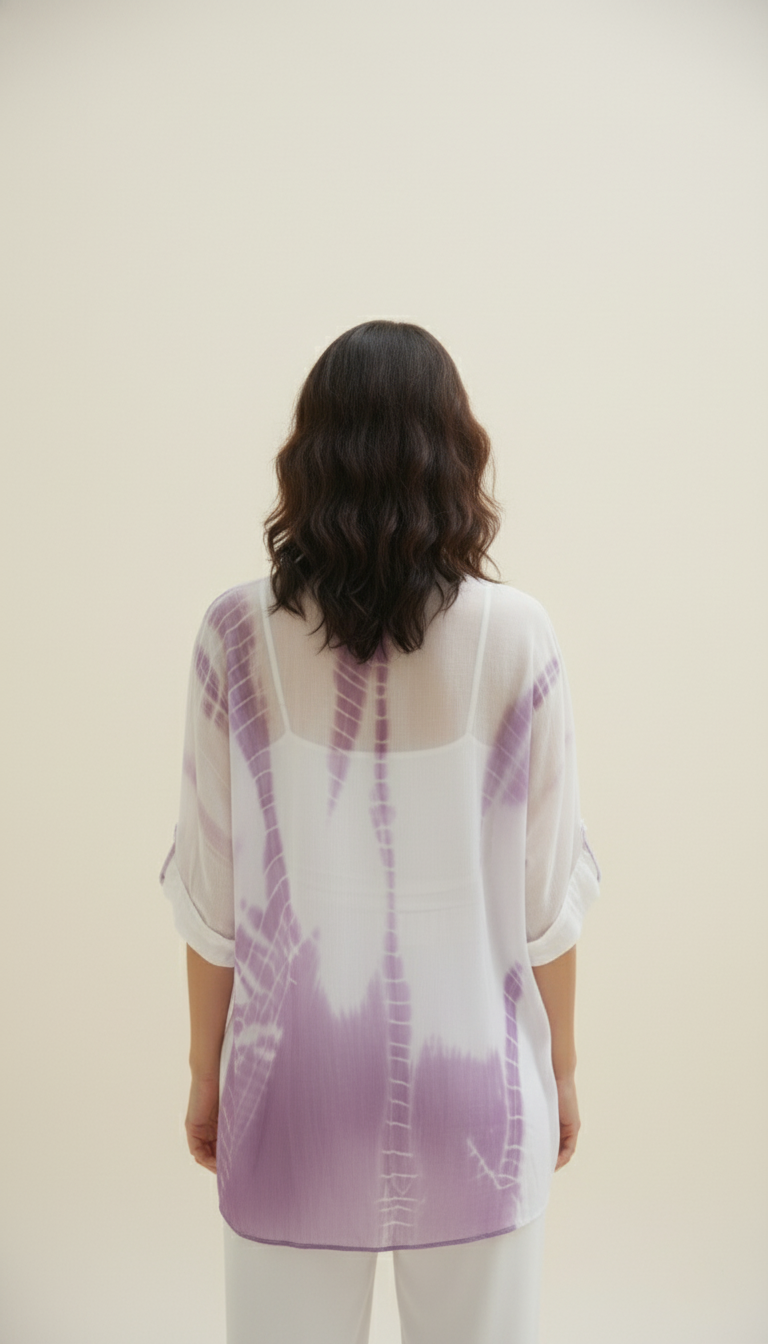 Georgette white Wine Tie-Dye Top with Inner