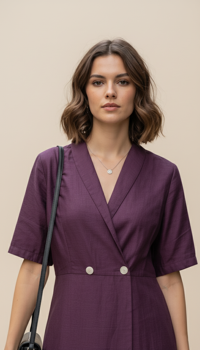 Wine Double Button Wrap Wrap Skort-Dress Style
