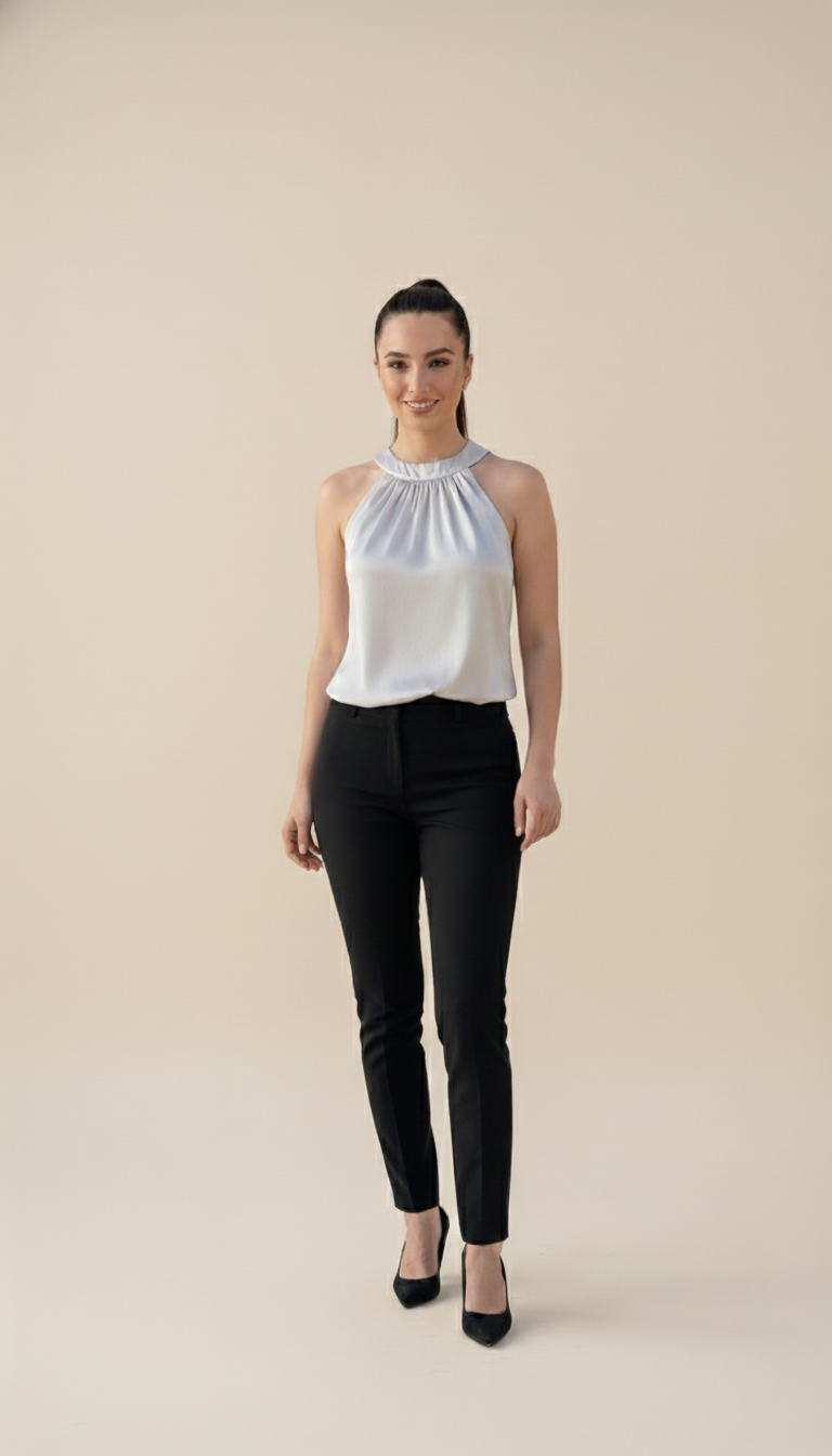 Silver Satin Halter Top  Satin  Halter Neckline for Party Wear Women