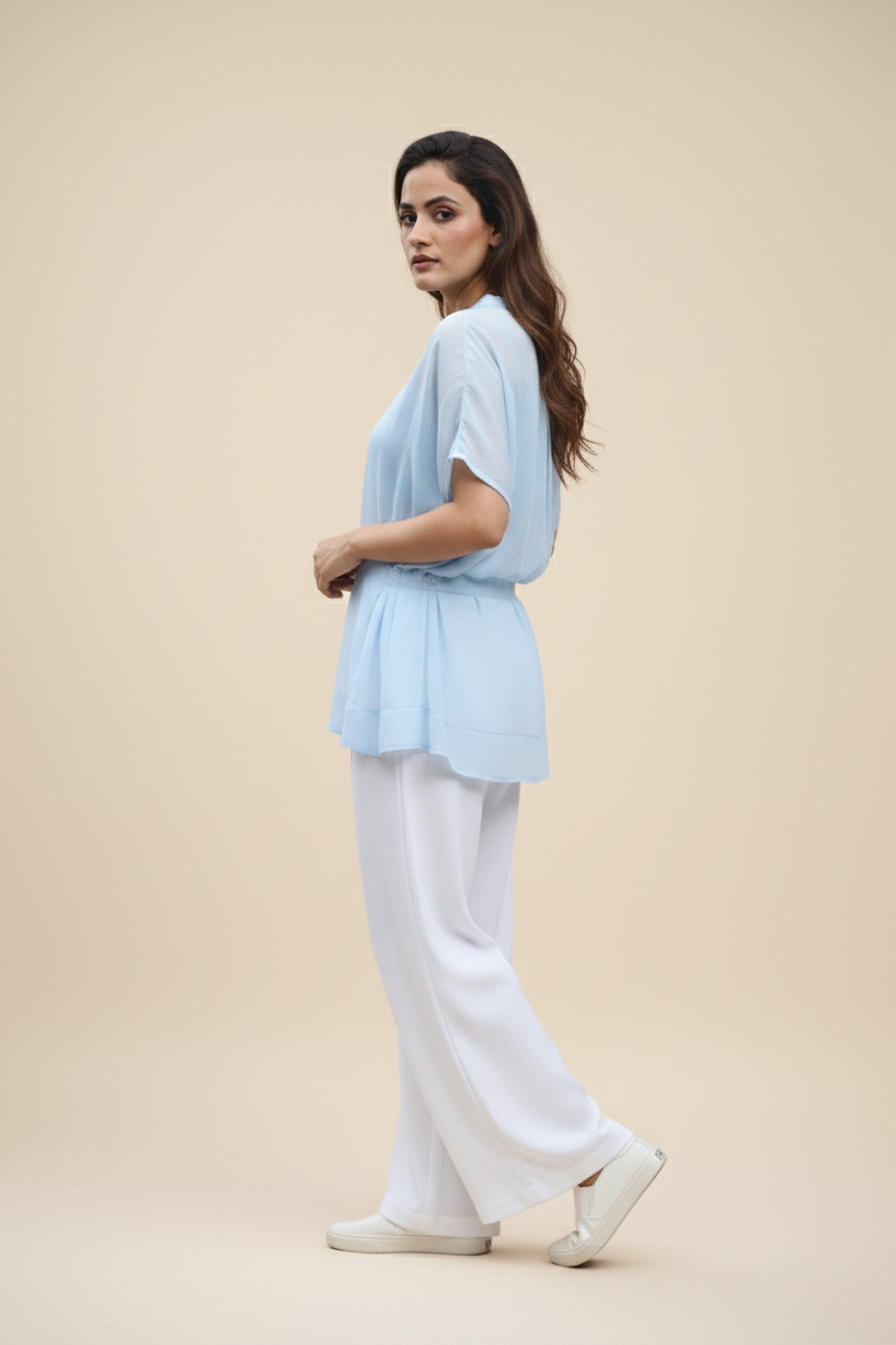 Stylish Blue Top for Women  Cute Long Butterfly Style with Inner Support