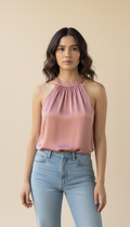 Rose gold Satin  Halter Neckline for Party Wear Women