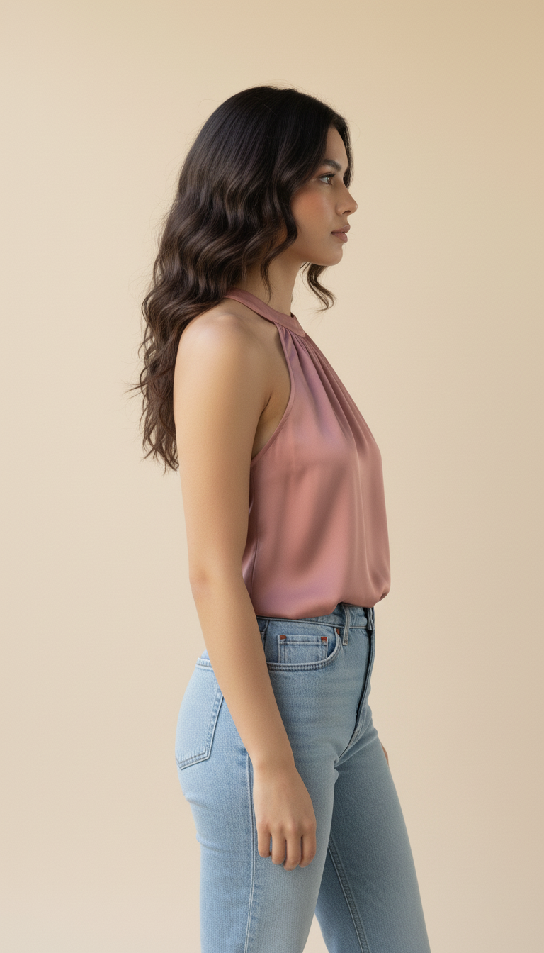 Rose gold Satin  Halter Neckline for Party Wear Women