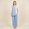 Front Up-down Blue Cream Co-ord Set