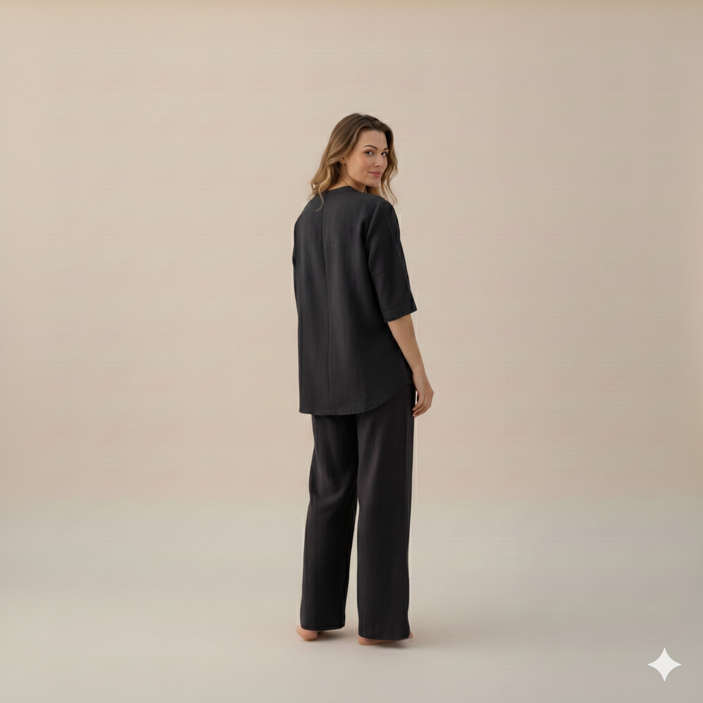 Black Linen Cotton Co-ord Set