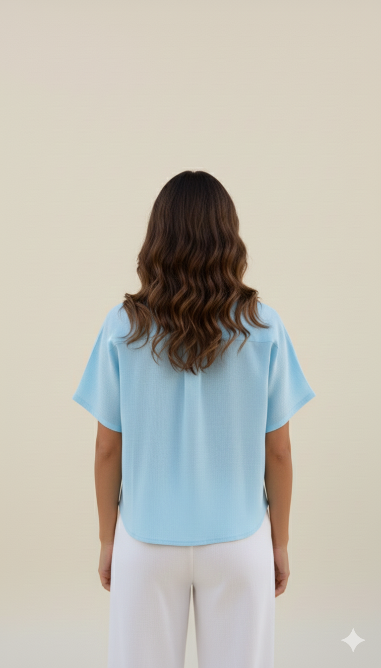 Linen Oversized Shirt for Women  Breathable Sky Blue halfSleevel Shirt