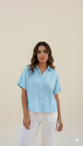 Linen Oversized Shirt for Women  Breathable Sky Blue halfSleevel Shirt