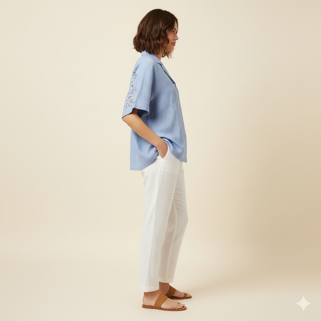 Blue Shirt with lace work back