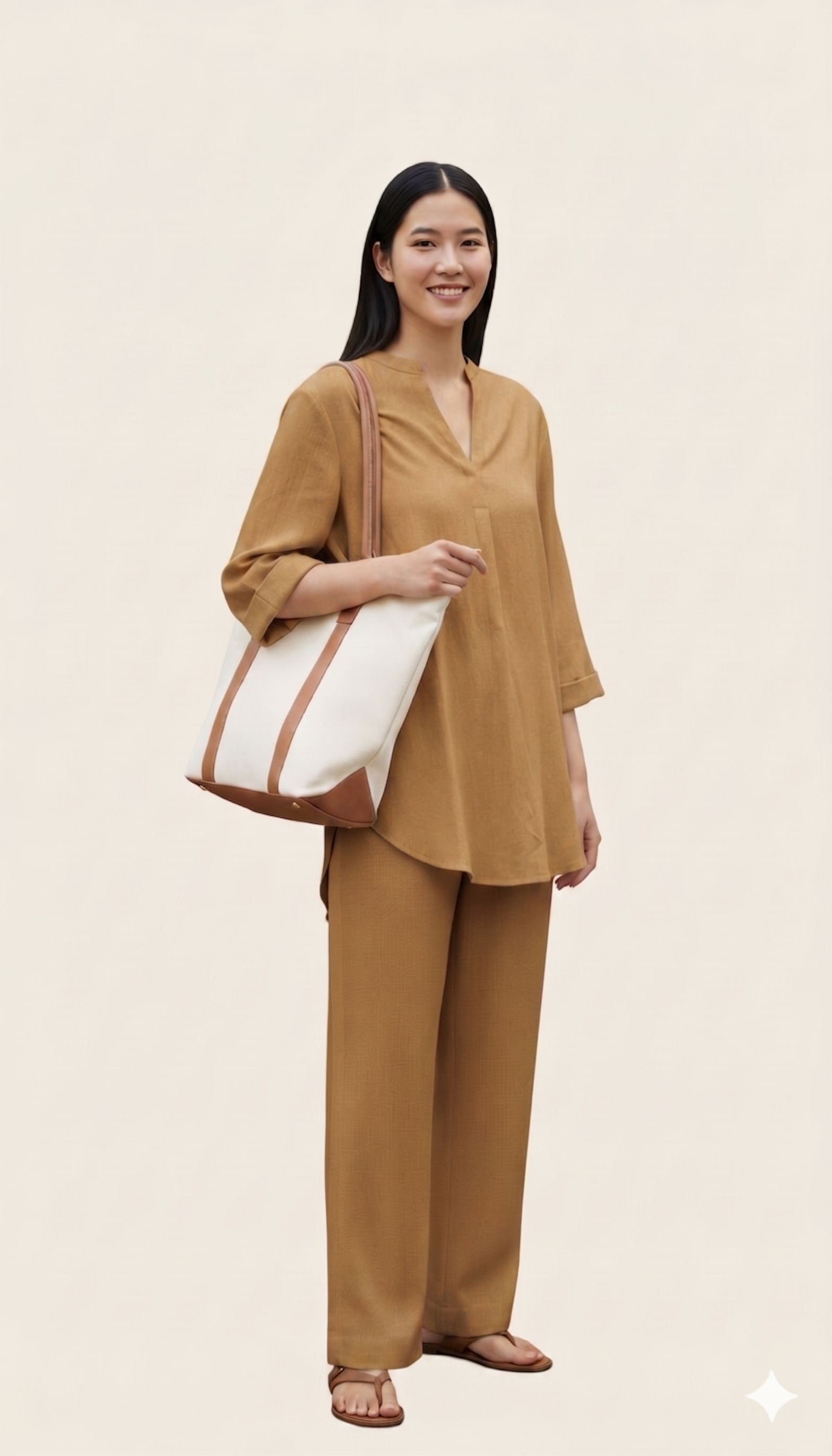 Camel Brown Linen Cotton Co-ord Set