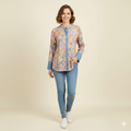 Dusty Blue Printed Chiness Collor Cotton Shirt
