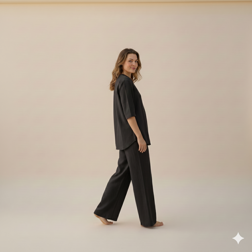 Black Linen Cotton Co-ord Set